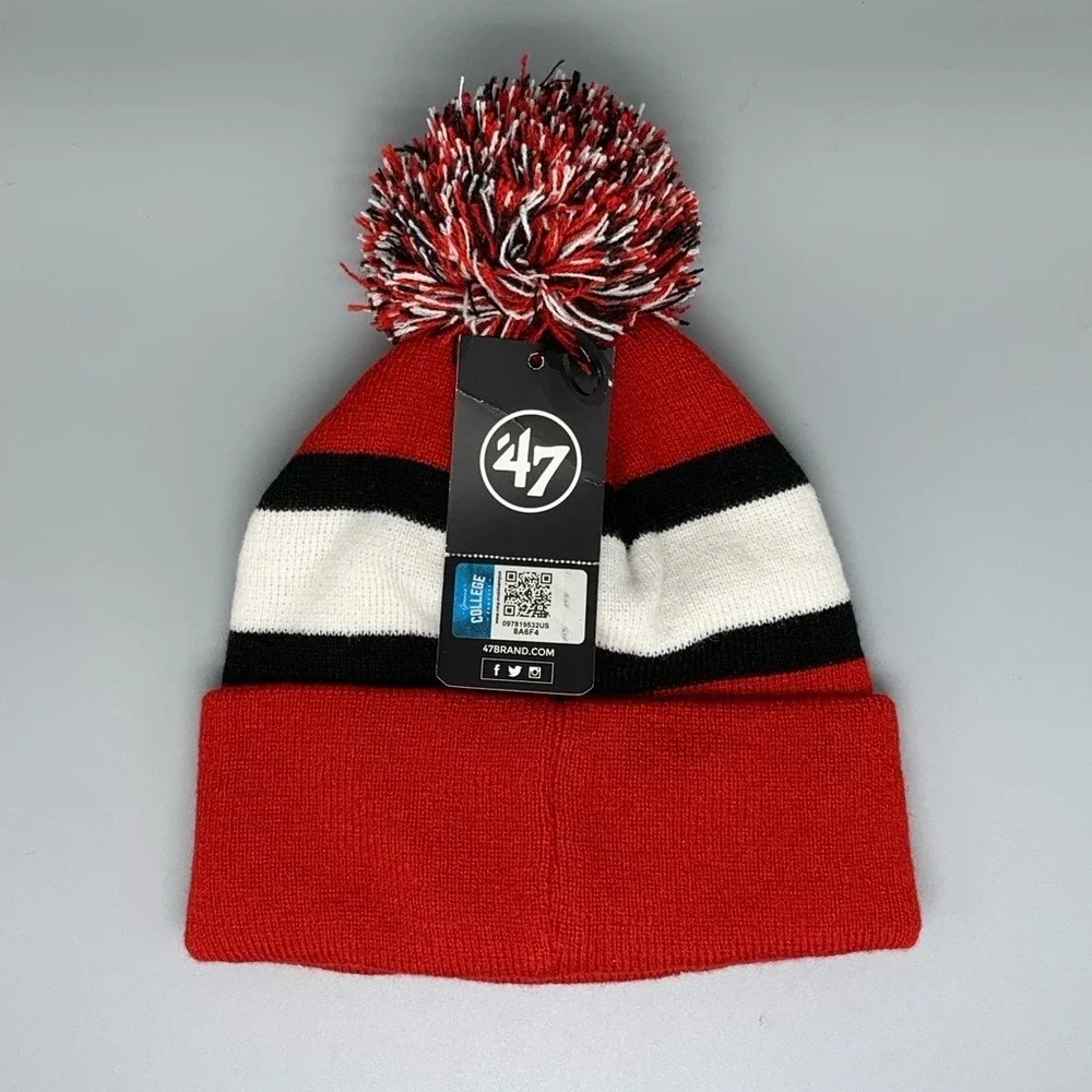 47 Brand Georgia Bulldogs NCAA Red White Black Striped Pom Cuffed Beanie Hat NEW